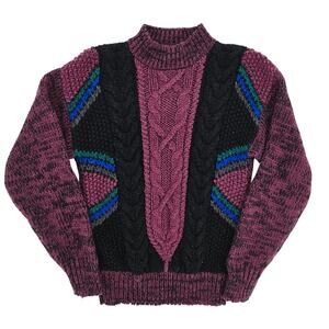 Vintage 80's Men's Chunky Crewneck Sweater Purple M